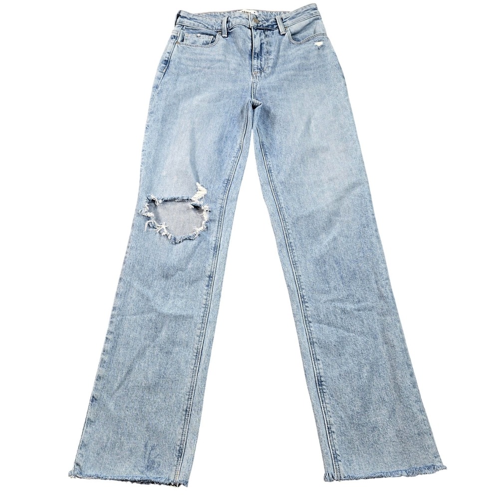 Paige Stella Straight Jeans Womens 26 Light Wash Mid Rise Distressed Denim